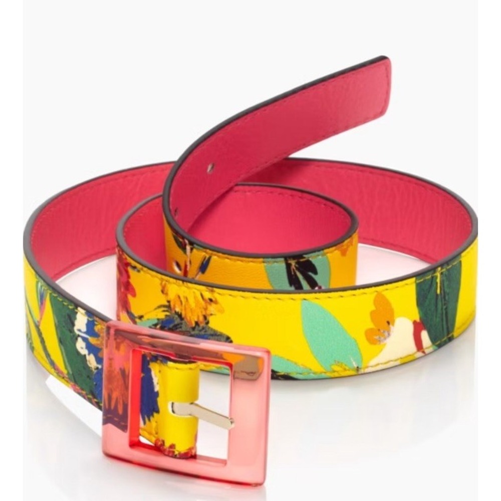 Kate Spade Floral Yellow Belt with Pink Buckle